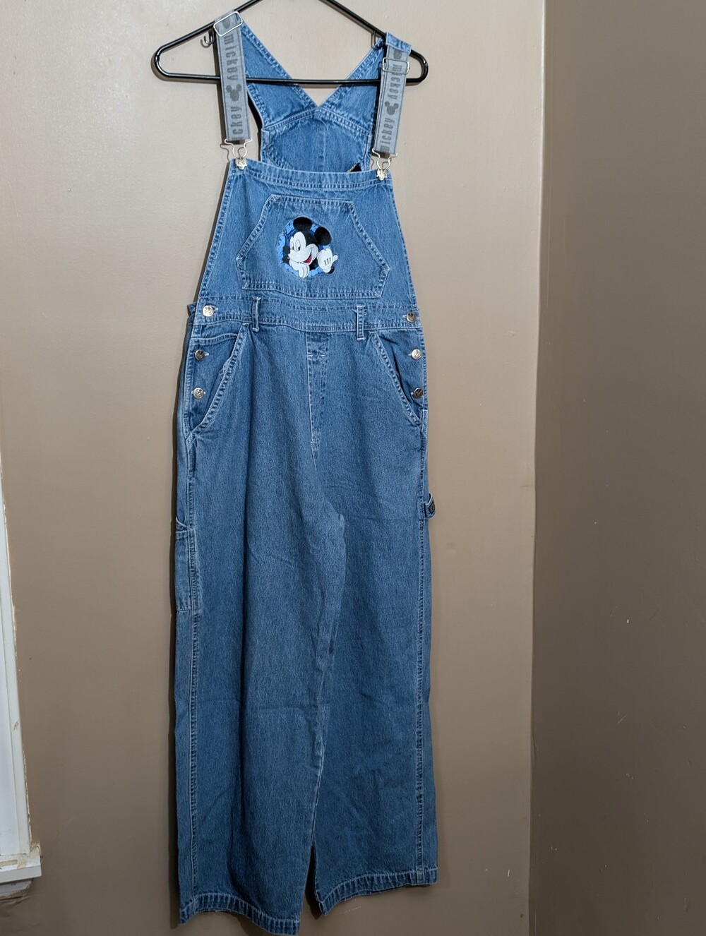 VTG 90s Disney Mickey Unlimited Bib Overalls Womens Size MediumBlue Denim Mickey